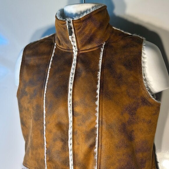 Wooly Bully Wear SZM Brown distressed suede vest sherpa lined boho western retro - Picture 3 of 8